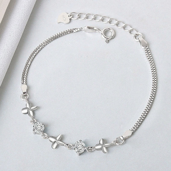 Wholesale Women's S925 Sterling Silver Geometric Fourleaf Clover Electroplated Bracelet