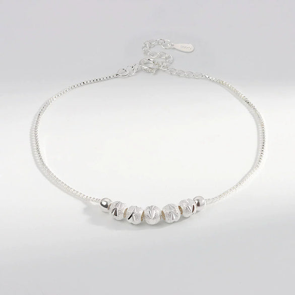 Wholesale Women's S925 Sterling Silver Geometric Frosted Transfer Bead Bracelet With Electroplating Design