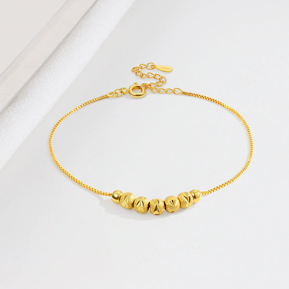 Wholesale Women's S925 Sterling Silver Geometric Frosted Transfer Bead Bracelet With Electroplating Design