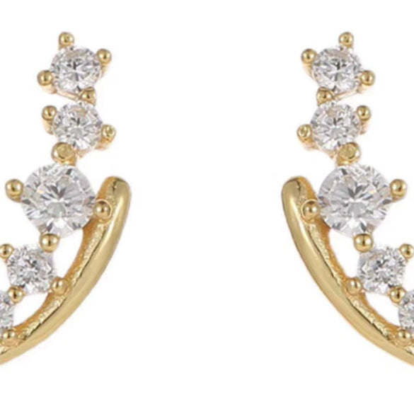 Wholesale Women's S925 Sterling Silver Geometric Goldplated Moon Buds Diamond Earrings
