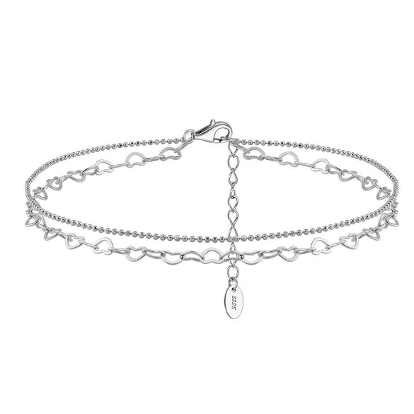 Wholesale Women's S925 Sterling Silver Geometric Heart Anklet
