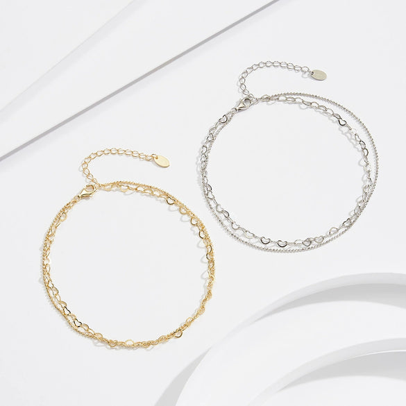 Wholesale Women's S925 Sterling Silver Geometric Heart Anklet