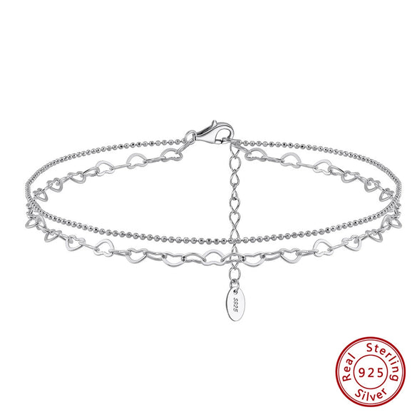 Wholesale Women's S925 Sterling Silver Geometric Heart Anklet