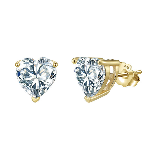 Wholesale Women's S925 Sterling Silver Geometric Heart Earrings With Electroplating And 8A Zircon