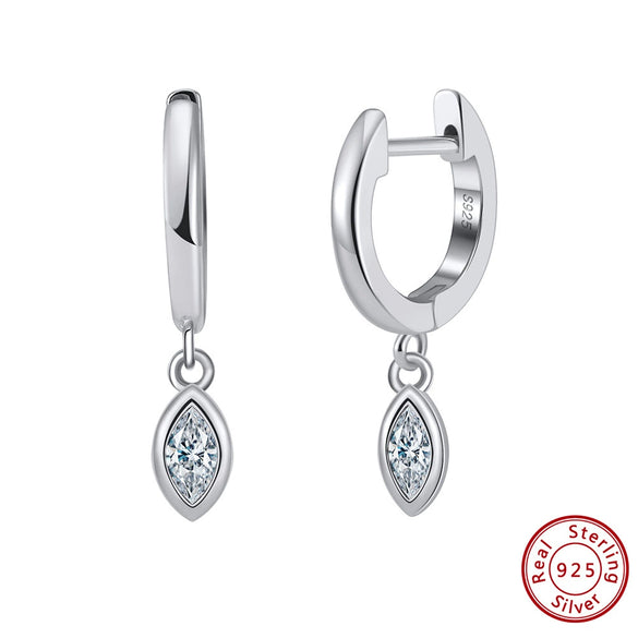 Wholesale Women's S925 Sterling Silver Geometric Horse Eyeshaped Inlaid Zircon Earrings