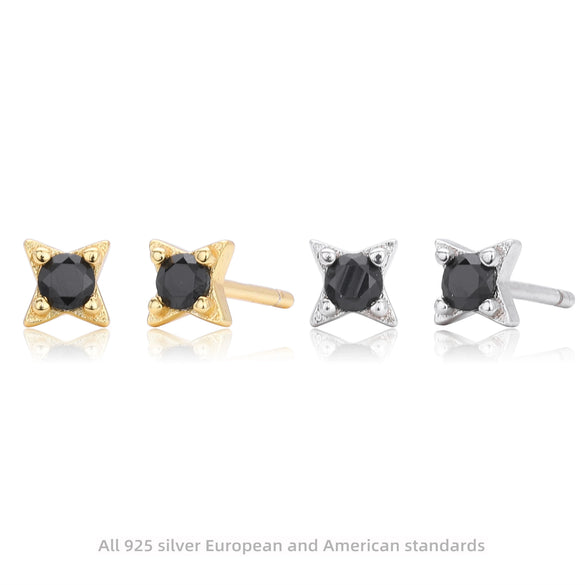 Wholesale Women's S925 Sterling Silver Geometric Inlaid Black Zircon Earrings Simple Style