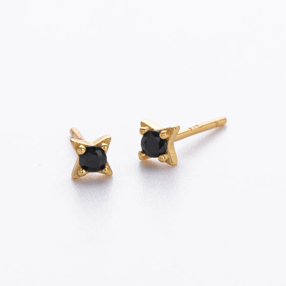Wholesale Women's S925 Sterling Silver Geometric Inlaid Black Zircon Earrings Simple Style