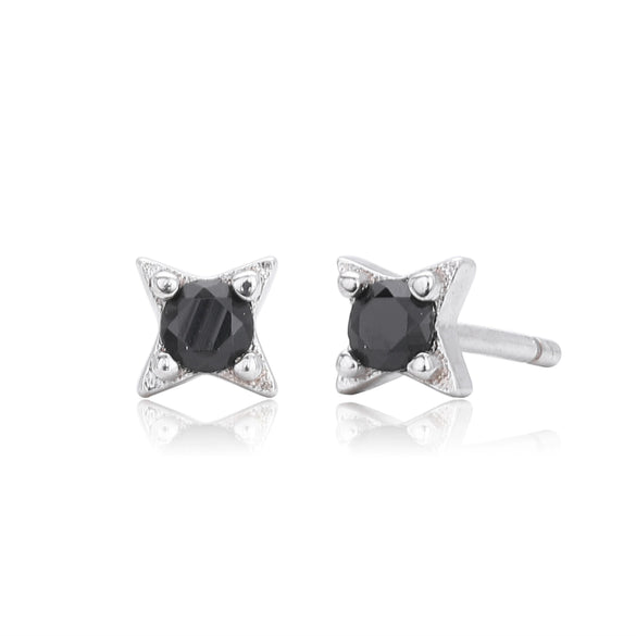 Wholesale Women's S925 Sterling Silver Geometric Inlaid Black Zircon Earrings Simple Style