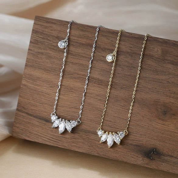 Wholesale Women's S925 Sterling Silver Geometric Inlaid Oval Marquise Stone Pendant Cross Chain Necklace