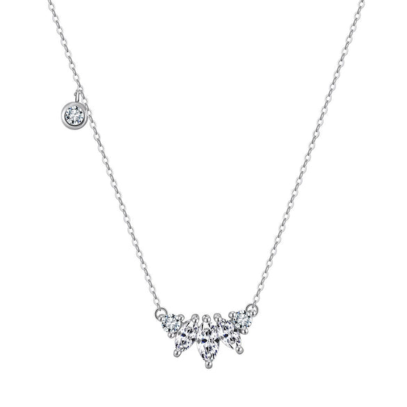Wholesale Women's S925 Sterling Silver Geometric Inlaid Oval Marquise Stone Pendant Cross Chain Necklace