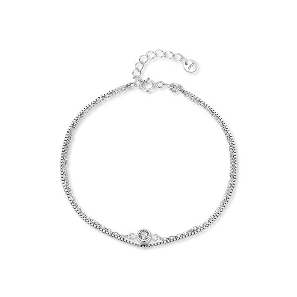 Wholesale Women's S925 Sterling Silver Geometric Inlaid Zircon Double Bracelet