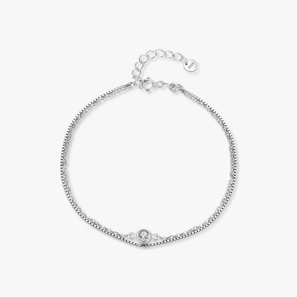 Wholesale Women's S925 Sterling Silver Geometric Inlaid Zircon Double Bracelet
