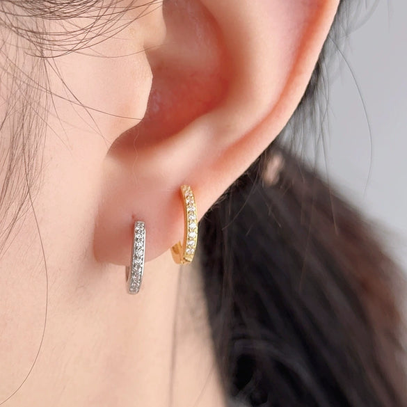 Wholesale Women's S925 Sterling Silver Geometric Inlaid Zircon Earrings With Electroplating