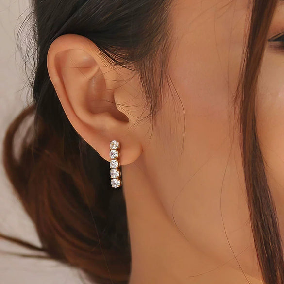 Wholesale Women's S925 Sterling Silver Geometric Inlaid Zircon Earrings