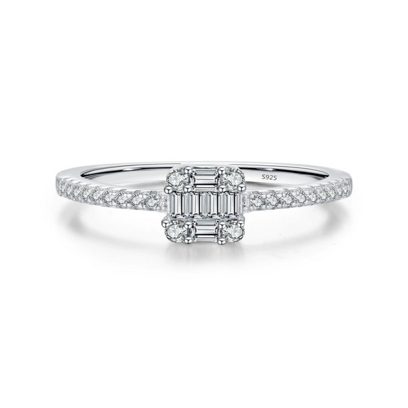 Wholesale Women's S925 Sterling Silver Geometric Inlaid Zircon Ring Set