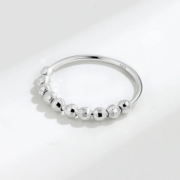 Wholesale Women's S925 Sterling Silver Geometric Laser Bead Movable Ring Electroplated
