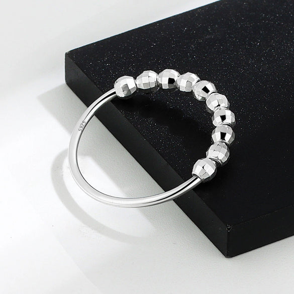 Wholesale Women's S925 Sterling Silver Geometric Laser Bead Movable Ring Electroplated