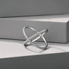 Wholesale Women's S925 Sterling Silver Geometric Light Luxury Zircon Inlaid Cross Overlapping Ring With Electroplating