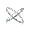 Wholesale Women's S925 Sterling Silver Geometric Light Luxury Zircon Inlaid Cross Overlapping Ring With Electroplating