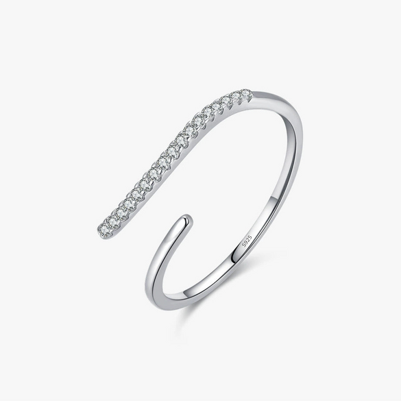 Wholesale Women's S925 Sterling Silver Geometric Lines Microinlaid Diamond Ring