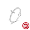 Wholesale Women's S925 Sterling Silver Geometric Love Ring With Cross Zircon And Gem Inlaid
