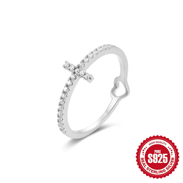 Wholesale Women's S925 Sterling Silver Geometric Love Ring With Cross Zircon And Gem Inlaid