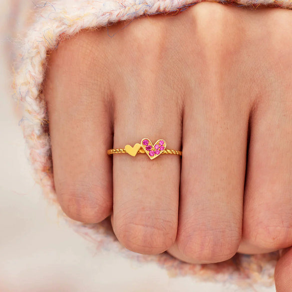 Wholesale Women's S925 Sterling Silver Geometric Love Ring With Rose Red Zircon Electroplated