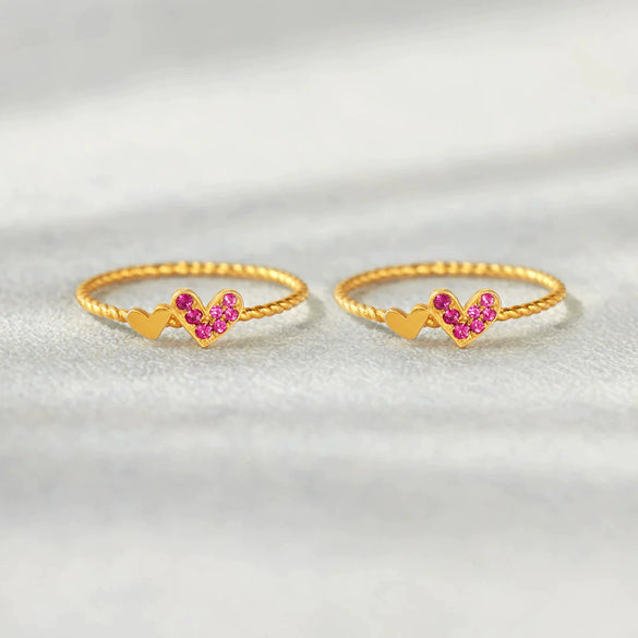 Wholesale Women's S925 Sterling Silver Geometric Love Ring With Rose Red Zircon Electroplated