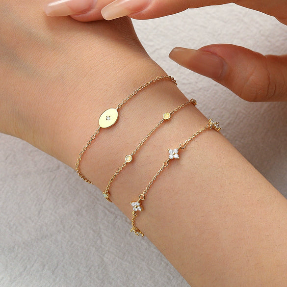 Wholesale Women's S925 Sterling Silver Geometric Microinlaid Zirconia Minimalist Bracelet