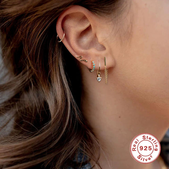 Wholesale Women's S925 Sterling Silver Geometric Minimalist Stick Chain Rear Hanging Earrings