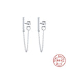 Wholesale Women's S925 Sterling Silver Geometric Minimalist Stick Chain Rear Hanging Earrings
