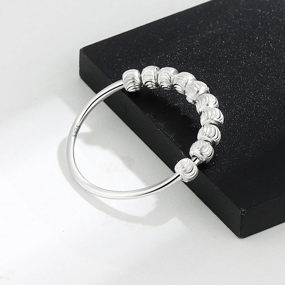 Wholesale Women's S925 Sterling Silver Geometric Movable Ring With Watermelon Beads And Electroplating