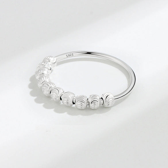 Wholesale Women's S925 Sterling Silver Geometric Movable Ring With Watermelon Beads And Electroplating