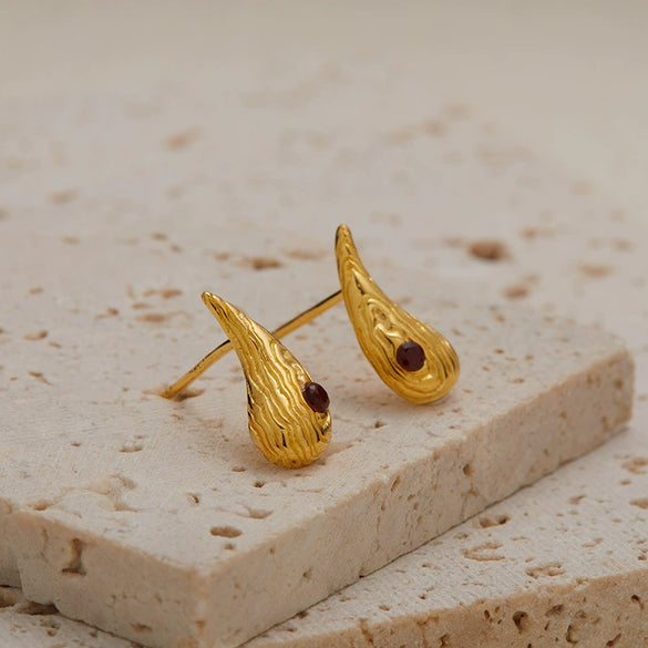 Wholesale Women's S925 Sterling Silver Geometric Natural Garnet Pearl Colored Gemstone Water Drop Earrings Set With Gems