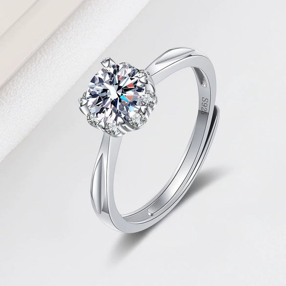 Wholesale Women's S925 Sterling Silver Geometric Open Fourclaw Full Diamond Electroplated Ring