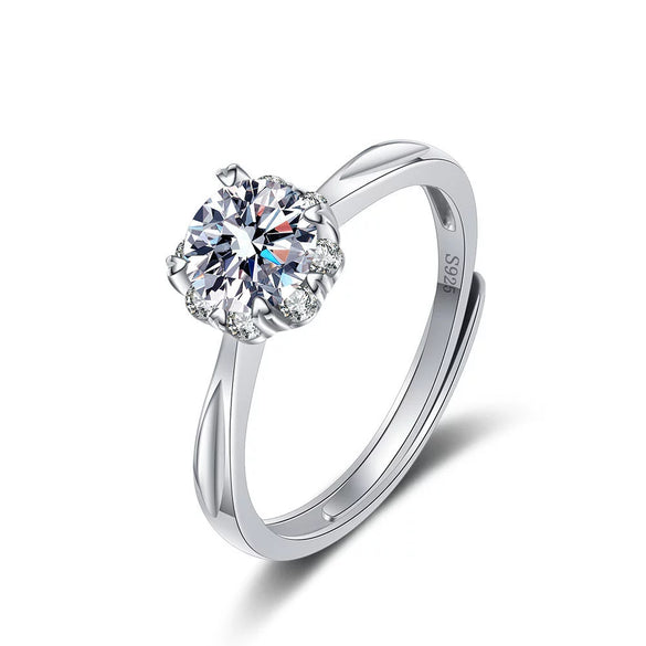 Wholesale Women's S925 Sterling Silver Geometric Open Fourclaw Full Diamond Electroplated Ring