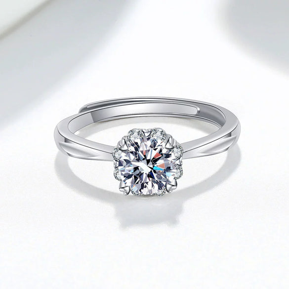 Wholesale Women's S925 Sterling Silver Geometric Open Fourclaw Full Diamond Electroplated Ring