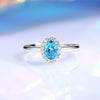Wholesale Women's S925 Sterling Silver Geometric Open Ring With Aquamarine Pigeon Egg Zircon Electroplated