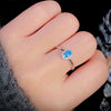 Wholesale Women's S925 Sterling Silver Geometric Open Ring With Aquamarine Pigeon Egg Zircon Electroplated