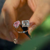 Wholesale Women's S925 Sterling Silver Geometric Open Ring With Pink Diamond And Water Drop Shape Electroplated