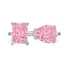 Wholesale Women's S925 Sterling Silver Geometric Open Ring With Pink Diamond And Water Drop Shape Electroplated