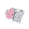 Wholesale Women's S925 Sterling Silver Geometric Open Ring With Pink Diamond And Water Drop Shape Electroplated