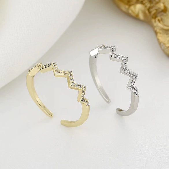 Wholesale Women's S925 Sterling Silver Geometric Open Wave Pattern Electroplated Ring