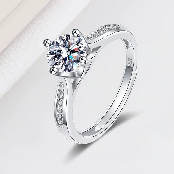 Wholesale Women's S925 Sterling Silver Geometric Opening Ring With Electroplating And Four Claw Full Diamond Setting
