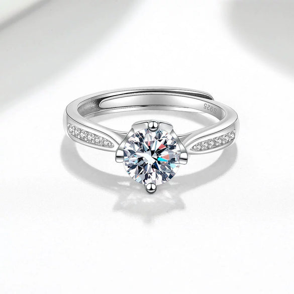 Wholesale Women's S925 Sterling Silver Geometric Opening Ring With Electroplating And Four Claw Full Diamond Setting