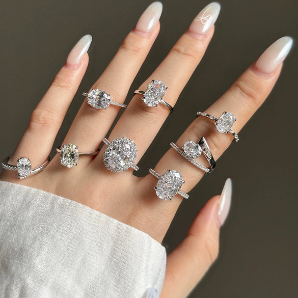 Wholesale Women's S925 Sterling Silver Geometric Oval Ring With Electroplating