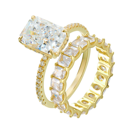Wholesale Women's S925 Sterling Silver Geometric Pattern Set With Diamonds Ring Set