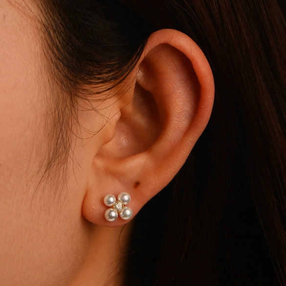 Wholesale Women's S925 Sterling Silver Geometric Pearl Combination Earrings