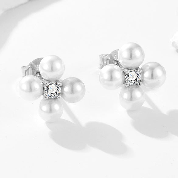 Wholesale Women's S925 Sterling Silver Geometric Pearl Combination Earrings