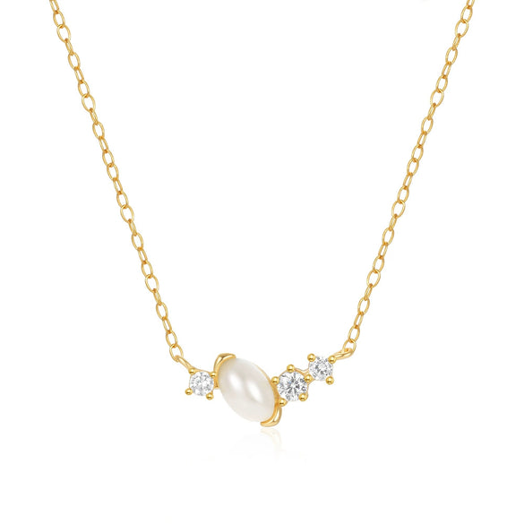 Wholesale Women's S925 Sterling Silver Geometric Pearl Diamondencrusted Clavicle Necklace With Electroplating And Ochain